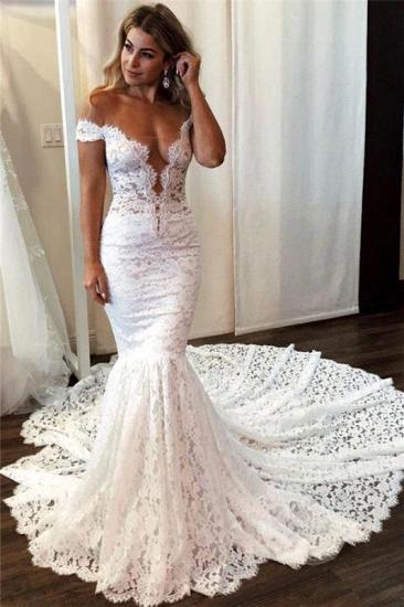 Elegant Off-the-shoulder White Mermaid Wedding Dress_1