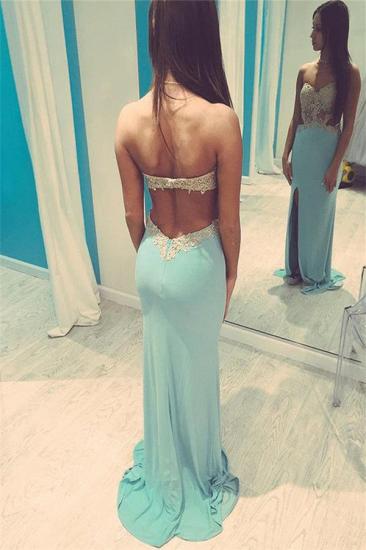 Simple Crystal Weetheart Applique Prom Dresses | Side slit Mermaid Sleeveless Sexy Evening Dresses_2