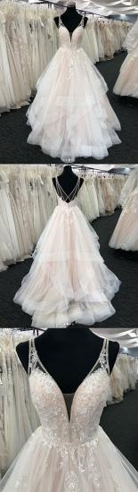 TsClothzone Elegantes Tüll-Hochzeitskleid mit V-Ausschnitt und offenem Rücken, lange Lagen-Brautkleider im Angebot_5