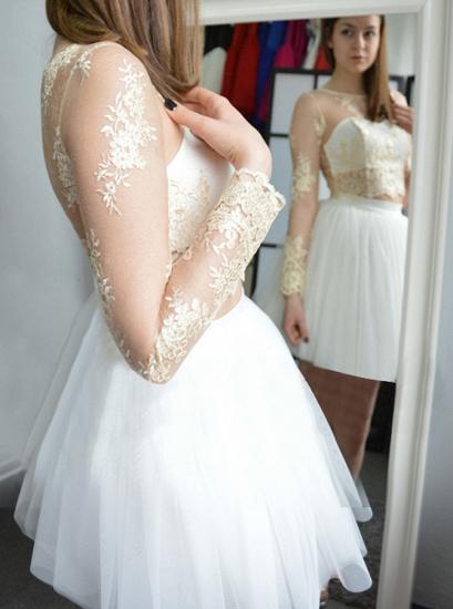Glamorous Short Long Sleeves Homecoming Dresses | Champagne Appliques A-Line Hoco Dress_3