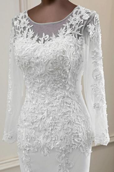 TsClothzone Elegant Jewel Lace Mermaid White Wedding Dresses Long Sleeves Appliques Bridal Gowns_7