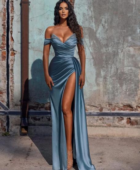 Off Shoulder Satin Mermaid Ball Gown Side Slit Party Dress With Detachable Tail_2