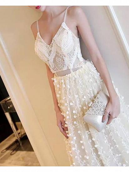 Simple A-Line Wedding Dresses V-Neck Lace Tulle Casual Beach Plus Size Bridal Gowns with Sweep Train_2