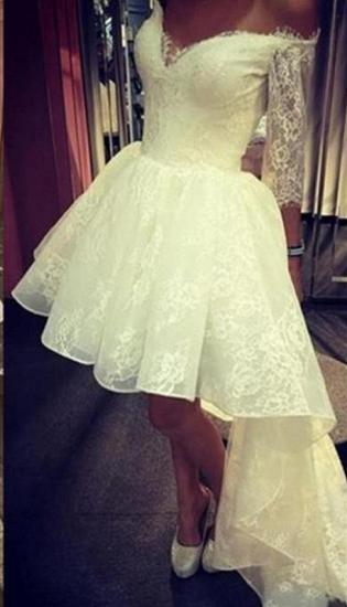 A-Line Lace Sleeves Off-the-Shoulder Elegant Hi-lo Prom Dress