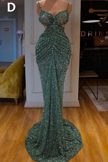 Sparkle dark green high split straps sequin sleeveless long prom dress_3