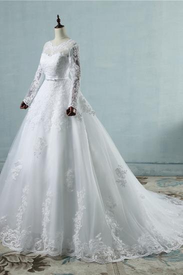 TsClothzone Elegant Jewel Tulle Lace Wedding Dress Long Sleeves Appliques A-Line Bridal Gowns On Sale_4