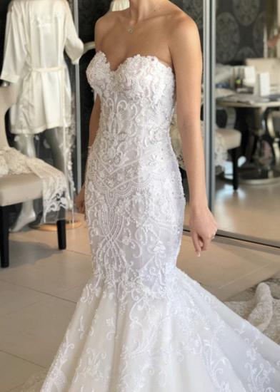 Romantic Sweetheart Mermaid Wedding Dress Lace Appliques Garden Bridal Gown with Sweep Train_4