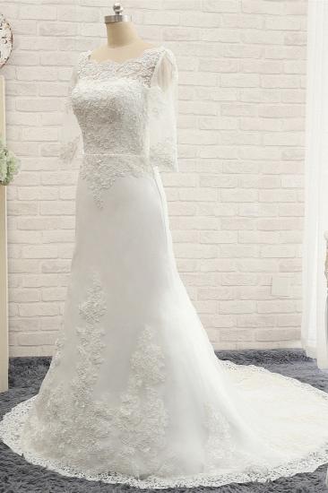 TsClothzone Erschwingliches Juwel Weißes Tüll-Spitze-Hochzeitskleid Halbe Ärmel Applikationen Brautkleider Online_3