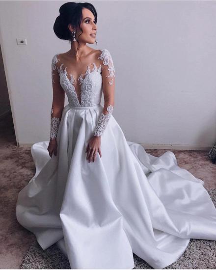 Elegant V-Neck Long Sleeves A-Line Appliques Wedding Dress_2
