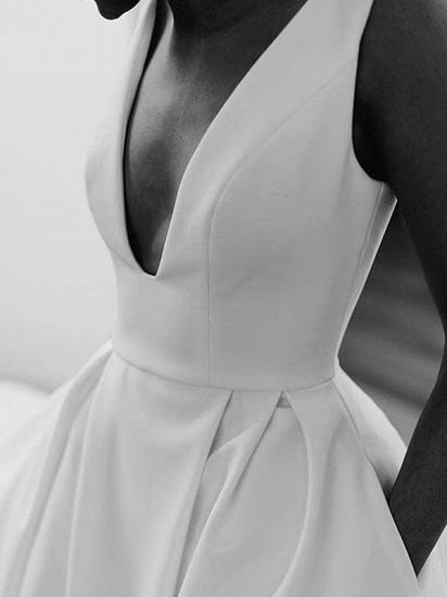 Chic Deep V Neck Satin White Sleeveless Zipper A-Line Wedding Dresses_4
