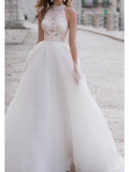 Boho A-Line Wedding Dresses Halter Neck Asymmetrical Lace Tulle Regular Straps Bridal Gowns On Sale