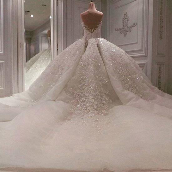 Glmorous Sweetheart Cap Sleeve Perlen Brautkleid | Long Lace Appliques Puffy Bridal Ball Gown_4