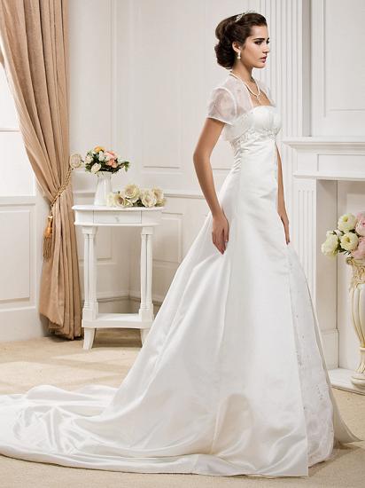 Affordable Princess A-Line Wedding Dress Strapless Organza Satin Sleeveless Bridal Gowns with Court Train_2