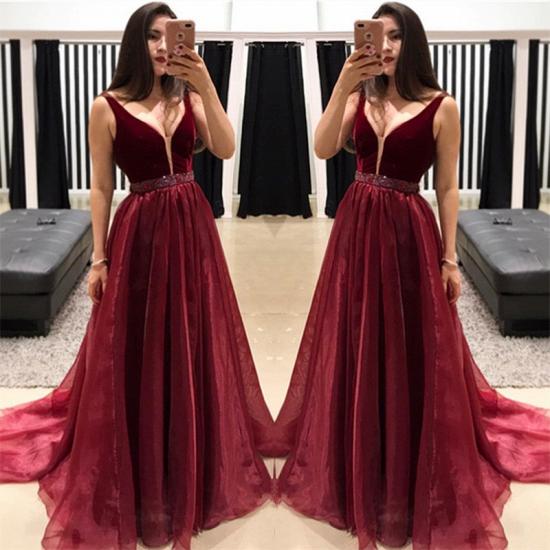 Sleeveless Burgundy Sexy Evening Dress | V-neck 2022 Cheap Formal Dresses_3