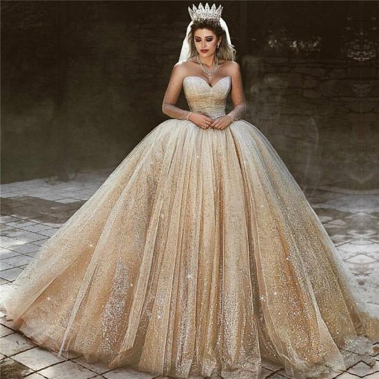 Luxury Champagne Gold Wedding Dresses | Sequins Princess Ball Gown Royal Wedding Dresses_3