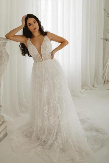 Elegant Wedding Dresses V Neckline | Wedding dresses A line lace_1