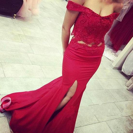 2022 Off-the-shoulder Two Piece Prom Dress Mermaid cheap Evening Gowns with Slit_1