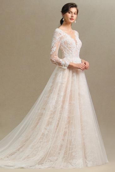Elegant Lace Deep V-neck Wedding Dress Long Sleeve Floor Length Bridal Gowns_6