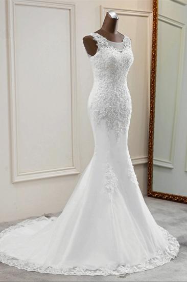TsClothzone Stunning Jewel Sleeveless White Wedding Dresses White Mermaid Beadings Bridal Gowns_4