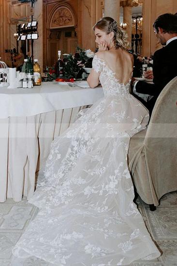 Charming Off Shoulder Floral Lace Bridal Gown Princess White Aline Wedding Dress_6