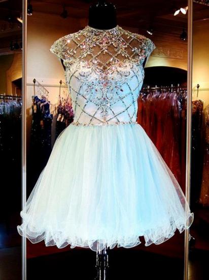 A-Line Short Beading Homecoming Dresses Tulle Open Back 2022 Cocktail Gowns