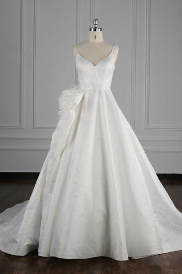 TsClothzone Chic Spaghetti Straps V-neck Wedding Dress Satin Appliques Bow Bridal Gowns Online