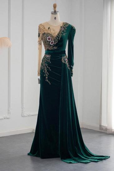 Dark Green Long Sleeve Jewel Mermaid Evening Dresses Prom Gowns