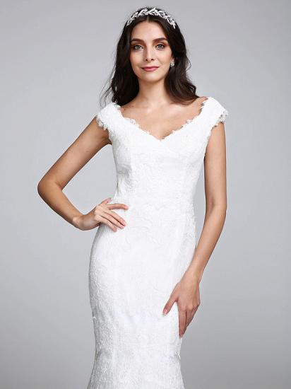 Romantisches Meerjungfrau-Hochzeitskleid mit V-Ausschnitt, durchgehender Spitze, Flügelärmeln, sexy, rückenfreien Brautkleidern, Illusionsdetail_7