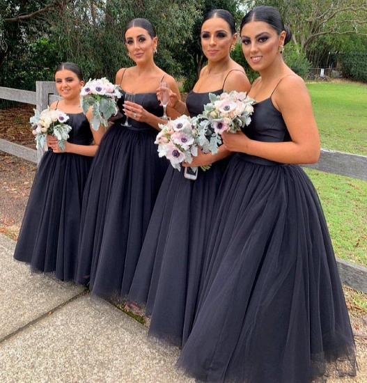 Elegant Black Spaghetti Straps Floor Length Scoop Neckline Bridesmaid Dresses | A-line Long Prom Dress Wedding Party Dresses_3