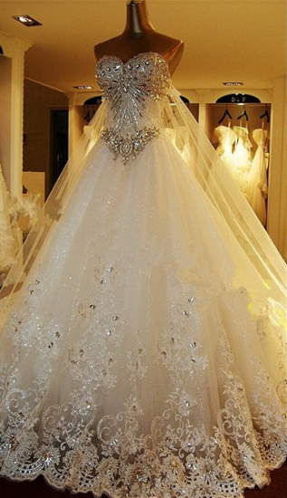 Gorgeous Bridal Dresses Sweetheart Appliques Crystal Beading  Elegant A Line  Wedding Gowns_1