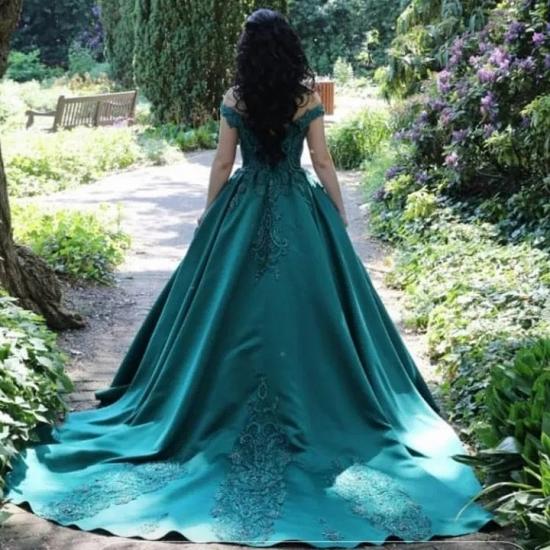 Wonderful dark green off-the-shoulder floor-length evening dress | Long Inexpensive Prom Dresses_2