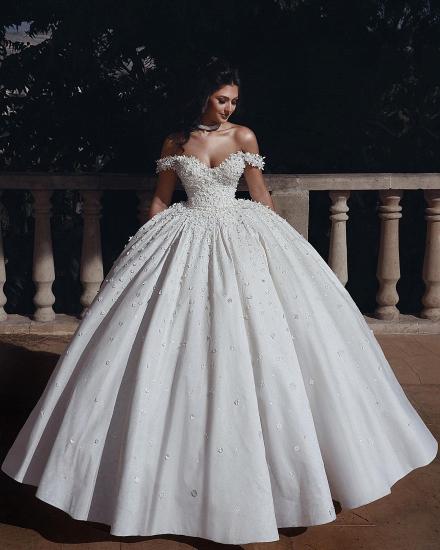 Elegant Flowers Ball Gown Wedding Dresses | Off-the-Shoulder Beaded Bridal Gowns_2