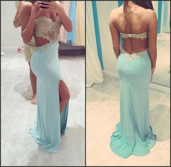 Blue Backless Prom Dresses 2022 Sweetheart Beading Evening Gown with Cutaway Sides_3