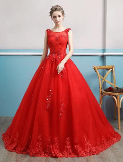 Sleeveless Ruby Jewel Tulle Lace Ball Gown Wedding Dresses Long_1