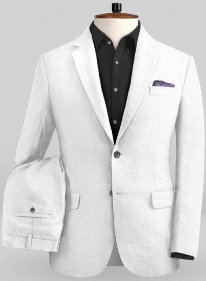 Anzug aus weißem Baumwoll-Leinen mit fallendem Revers_1