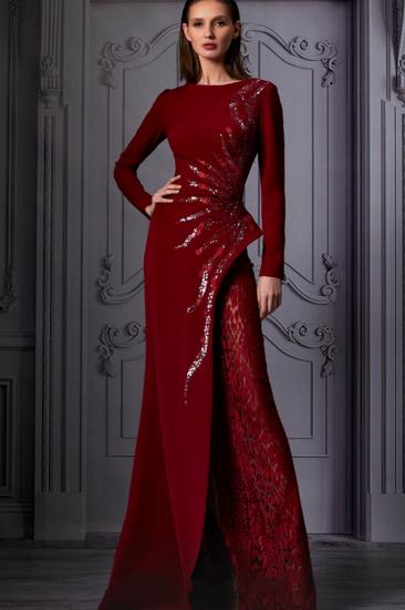 Charming Burgundy Long Sleeves Sparkly Sequins Mermaid Long Evening Prom Dress