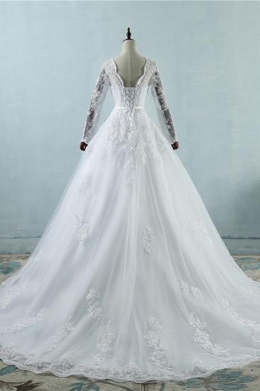 TsClothzone Elegant Jewel Tulle Lace Wedding Dress Long Sleeves Appliques A-Line Bridal Gowns On Sale_3