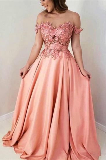 Sweetheart Pink Floral Off-the-Shoulder A-Line Prom Dress_1