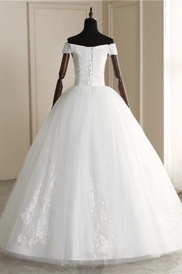 TsClothzone Affordable Off-the Shoulder Sweetheart Tulle Wedding Dress Appliques Sleeveless Bridal Gowns with Pearls_3