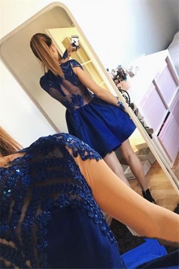 Royal Blue A-line Short Homecoming Dresses 2022 | Long Sleeves Appliques Tiered Hoco Dress_4