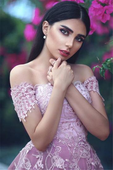 Gorgeous Off The Shoulder Lace Appliques Evening Dresses | Pink Beads Sequins Prom Dresses_4