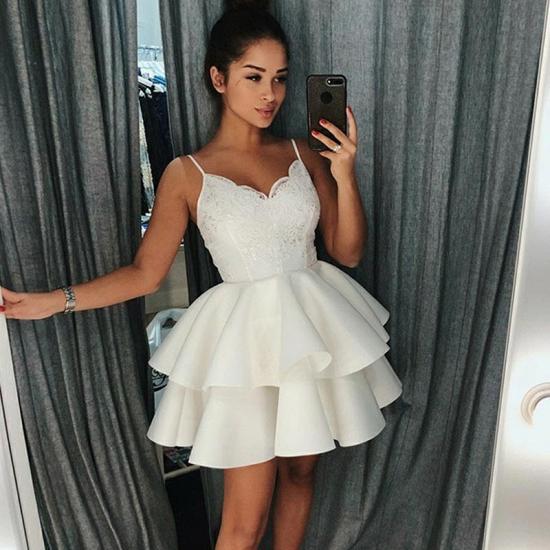 2022 Cheap A-Line Tiered Homecoming Dresses | Spaghetti Straps Appliques Short Hoco Dress_3