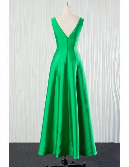 Long Green Satin V Neck Bridesmaid Dress_2