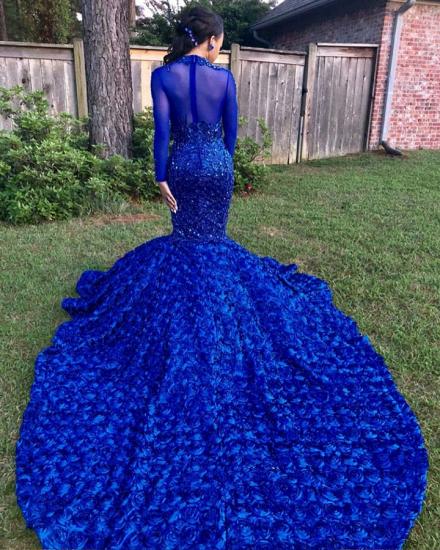 Sexy Flowers Royal Blue Prom Dress | Long Sleeve Prom Dress_4
