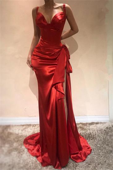 Elegant Mermaid Scarlet Spaghetti Straps Evening Dresses | Sexy High Split Sleeveless Prom Dresses Online