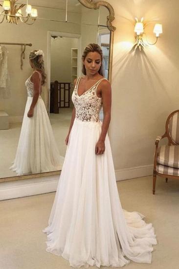V-Neck Sleeveless Beach Wedding Dress Lace Long Bridal Gowns On Sale_1