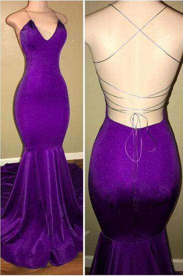 Lila sexy Meerjungfrau-Abschlussballkleider mit offenem Rücken | 2022 Einfache Spaghettiträger Abendkleider Billig