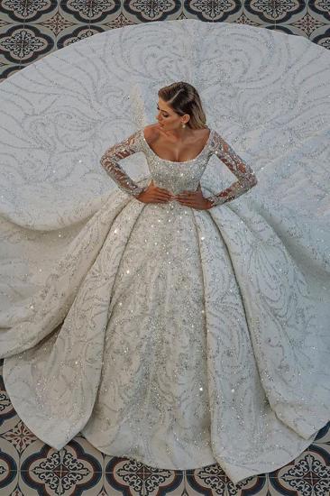 Luxurious Princess Ball Gown Long Sleeves Sparkly sequins Bridal Gowns with Sweep Train_1