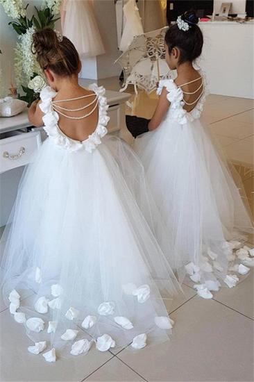 Elegant White Open Back Flower Girl Dresses | Sleeveless Flowers Tulle Pageant Dress 2022