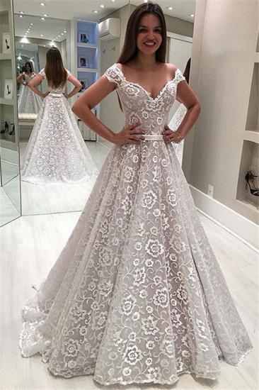 Elegant Appliques A-Line Wedding Dress | Off-The-Shoulder Sleeveless Bridal Gown